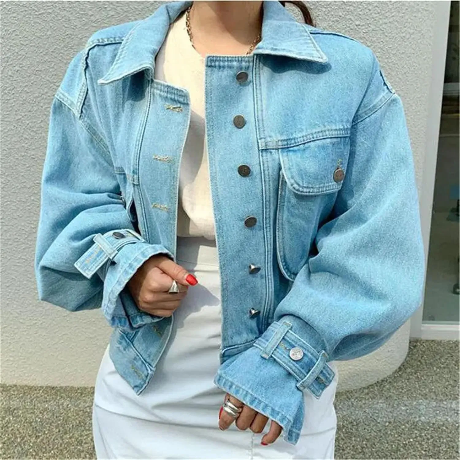 Women's Casual Denim Jacket For Women Loose Vintage Washed Boyfriend Jean Jacket Tops