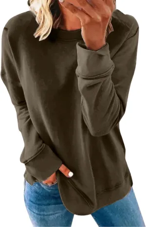 Womens Casual Sweatshirt Crewneck Loose Plain Pullover Tee Fashion Long Sleeve Lightweight Home Cozy Tunics Blouse