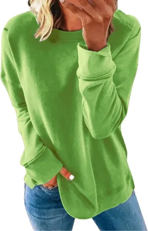 Womens Casual Sweatshirt Crewneck Loose Plain Pullover Tee Fashion Long Sleeve Lightweight Home Cozy Tunics Blouse
