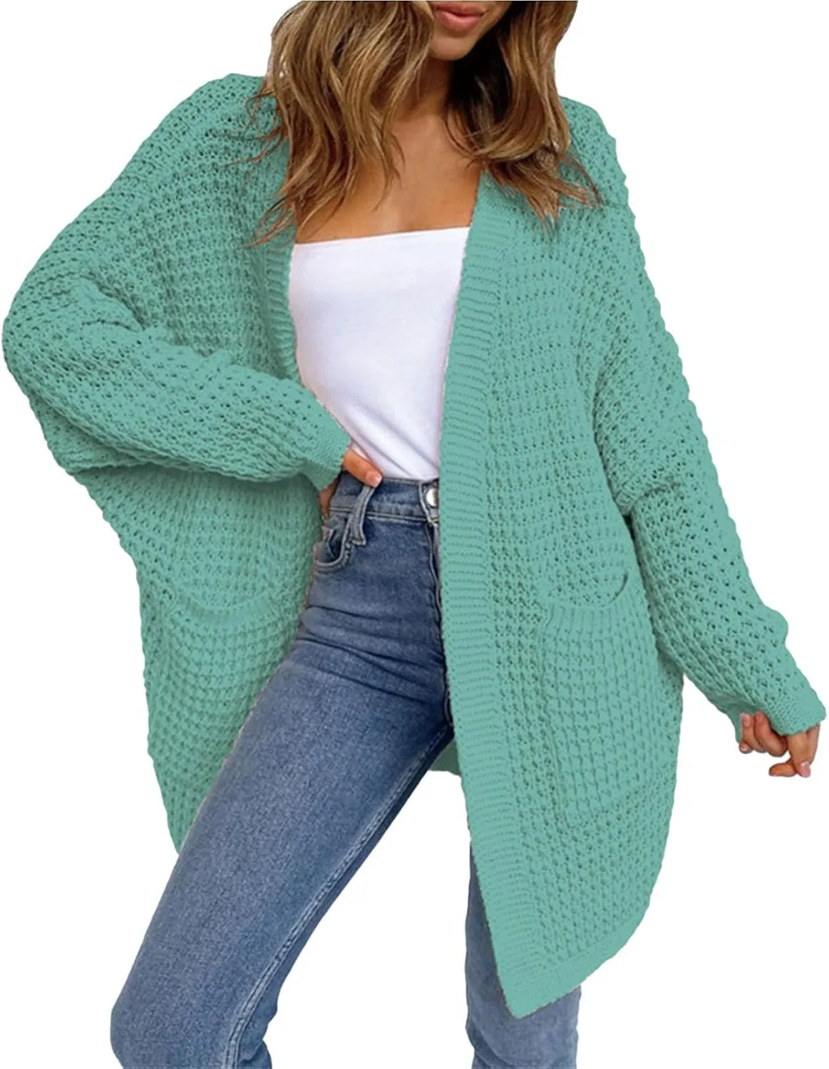 Women's Chunky Knit Open Front Cardigan Oversized Long Sleeve Sweater Ribbed Lighweight Dressy Casual Outwear
