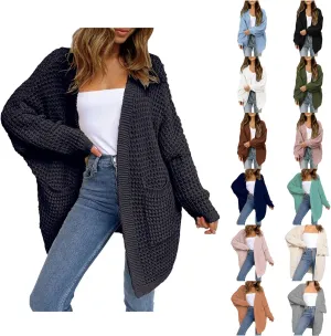 Women's Chunky Knit Open Front Cardigan Oversized Long Sleeve Sweater Ribbed Lighweight Dressy Casual Outwear
