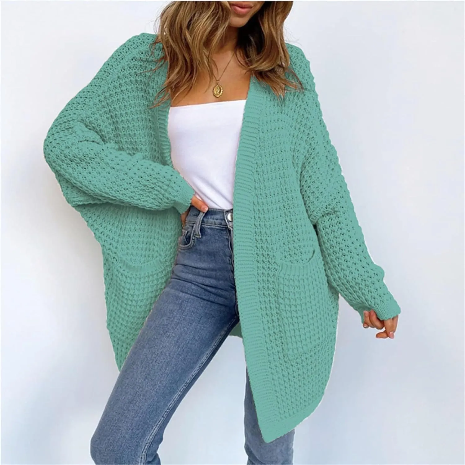Women's Chunky Knit Open Front Cardigan Oversized Long Sleeve Sweater Ribbed Lighweight Dressy Casual Outwear