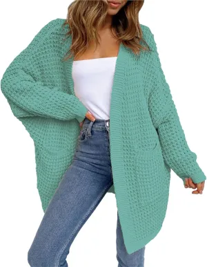 Women's Chunky Knit Open Front Cardigan Oversized Long Sleeve Sweater Ribbed Lighweight Dressy Casual Outwear