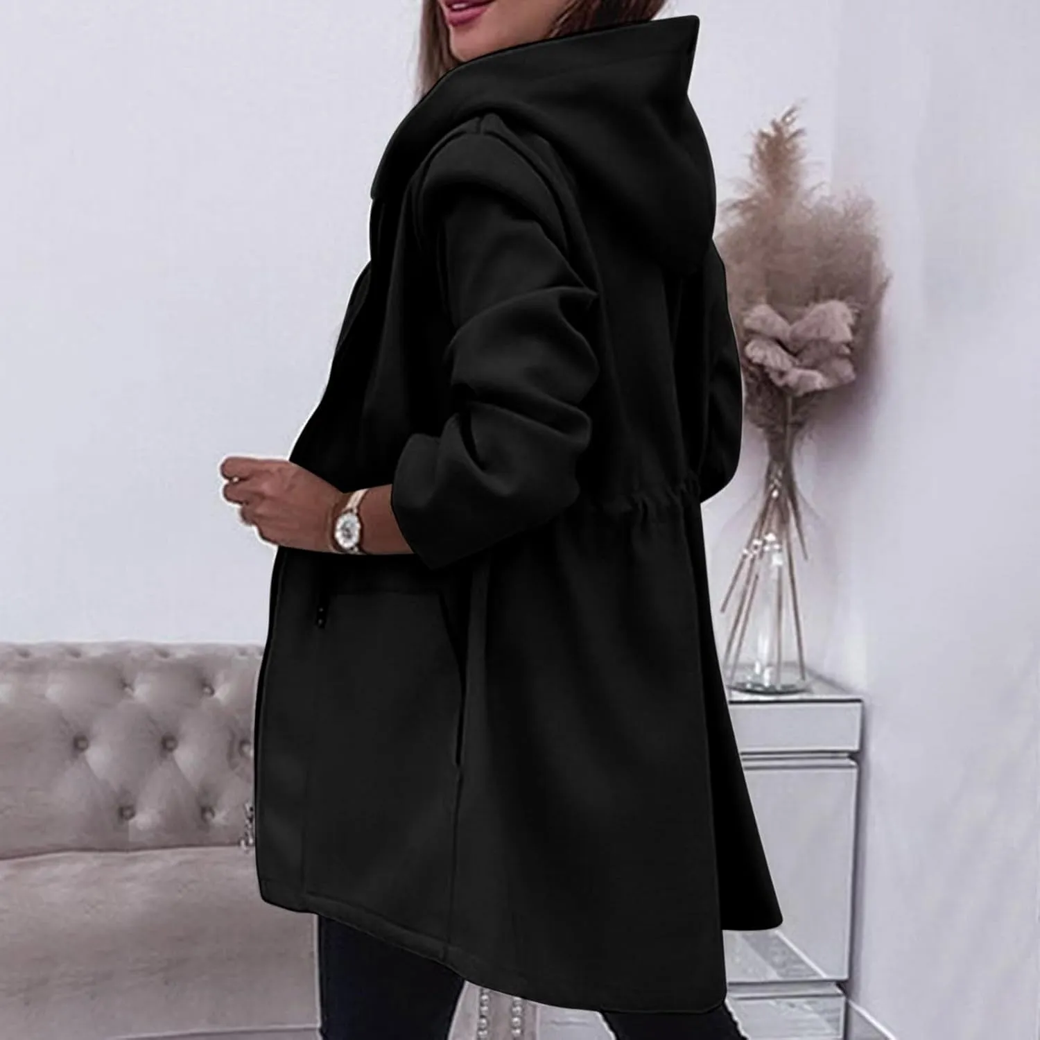 Women's Cozy Zip Up Plain Hoodies Long Fuzzy Fleece Jacket Coat Open Front Cardigan