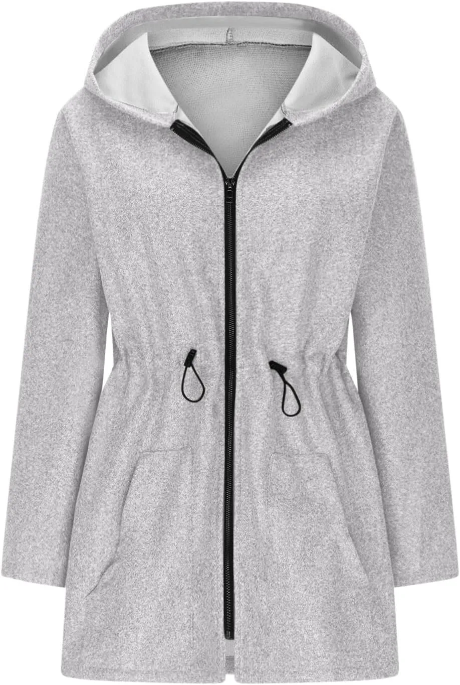 Women's Cozy Zip Up Plain Hoodies Long Fuzzy Fleece Jacket Coat Open Front Cardigan