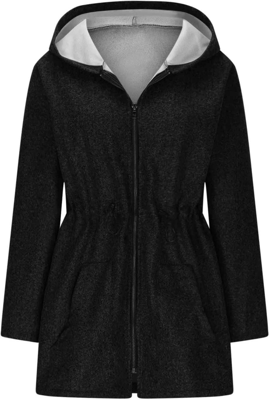 Women's Cozy Zip Up Plain Hoodies Long Fuzzy Fleece Jacket Coat Open Front Cardigan
