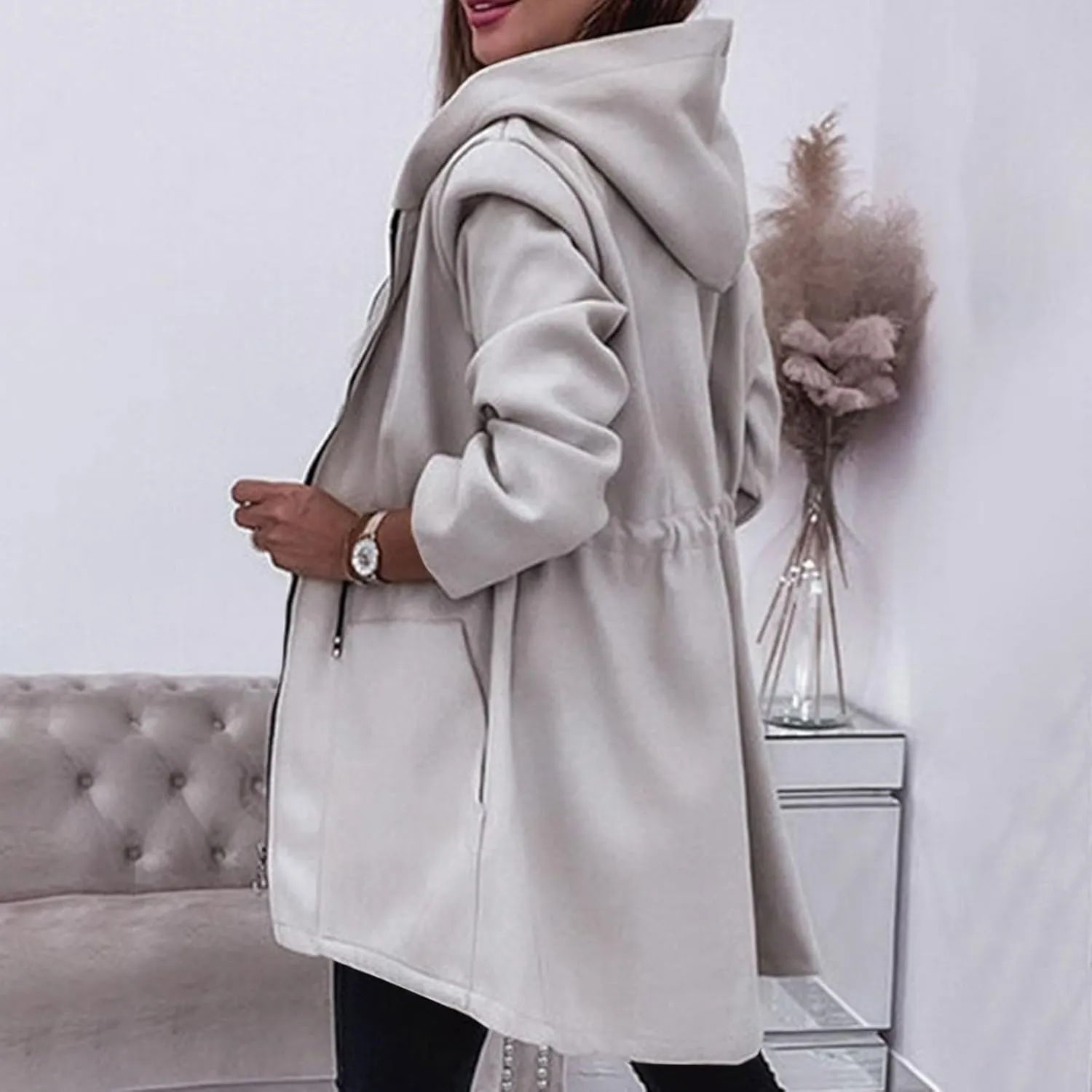 Women's Cozy Zip Up Plain Hoodies Long Fuzzy Fleece Jacket Coat Open Front Cardigan