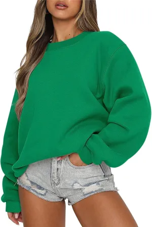 Womens Crewneck Sweatshirt Fall Fleece Oversized Sweatshirt for Women Loose Fit Long Sleeve Pullover Sweaters