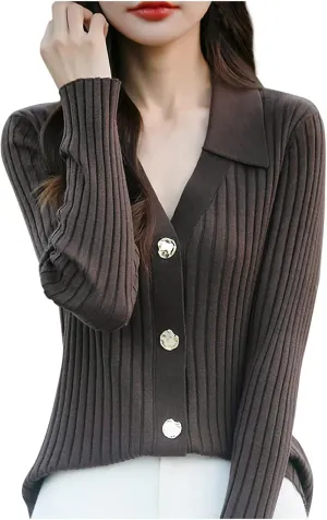 Women's Cropped Cardigan Button Sweaters Fall Trendy Knit Dressy Fashion Outfits Slim Cute Long Sleeves Shirts Tops