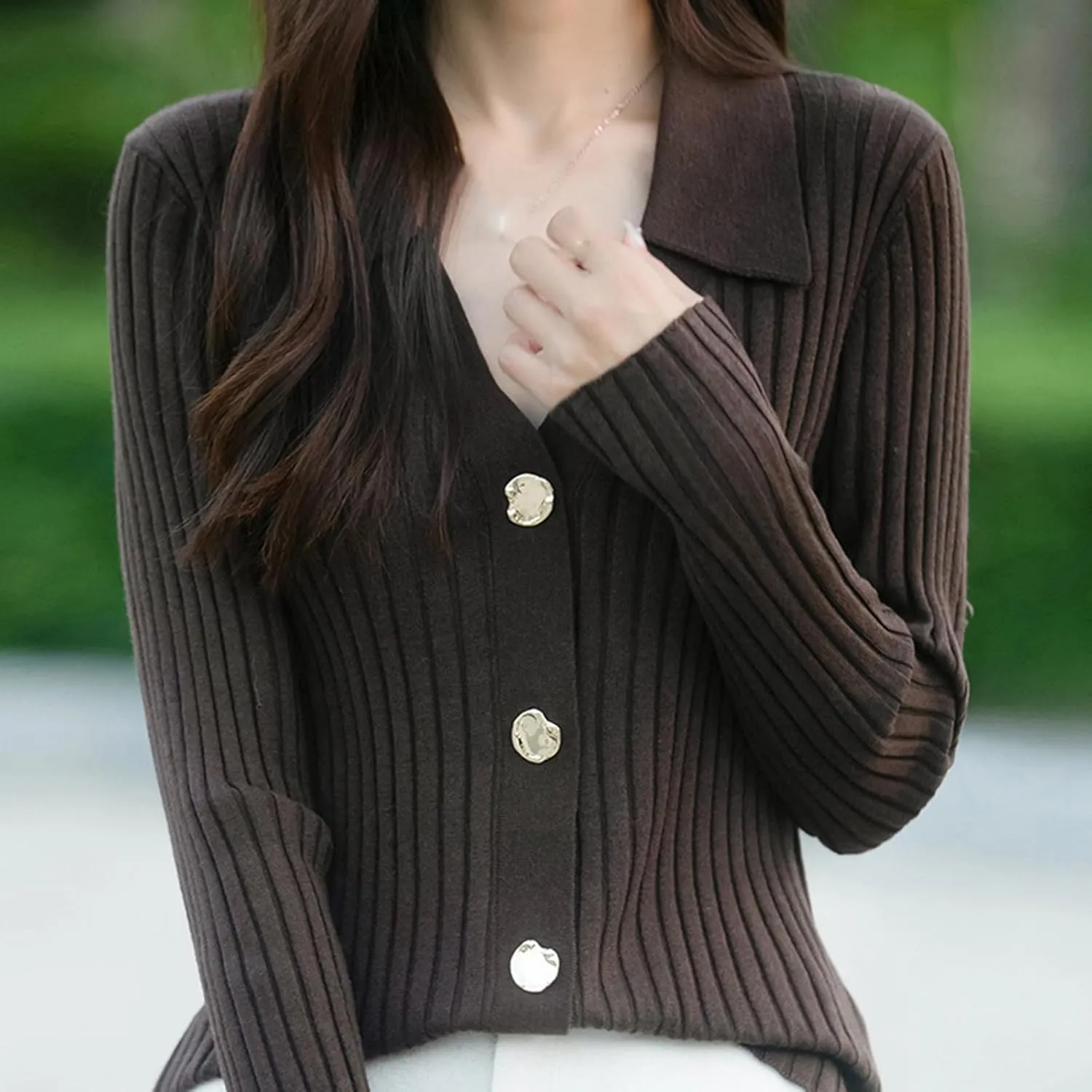 Women's Cropped Cardigan Button Sweaters Fall Trendy Knit Dressy Fashion Outfits Slim Cute Long Sleeves Shirts Tops