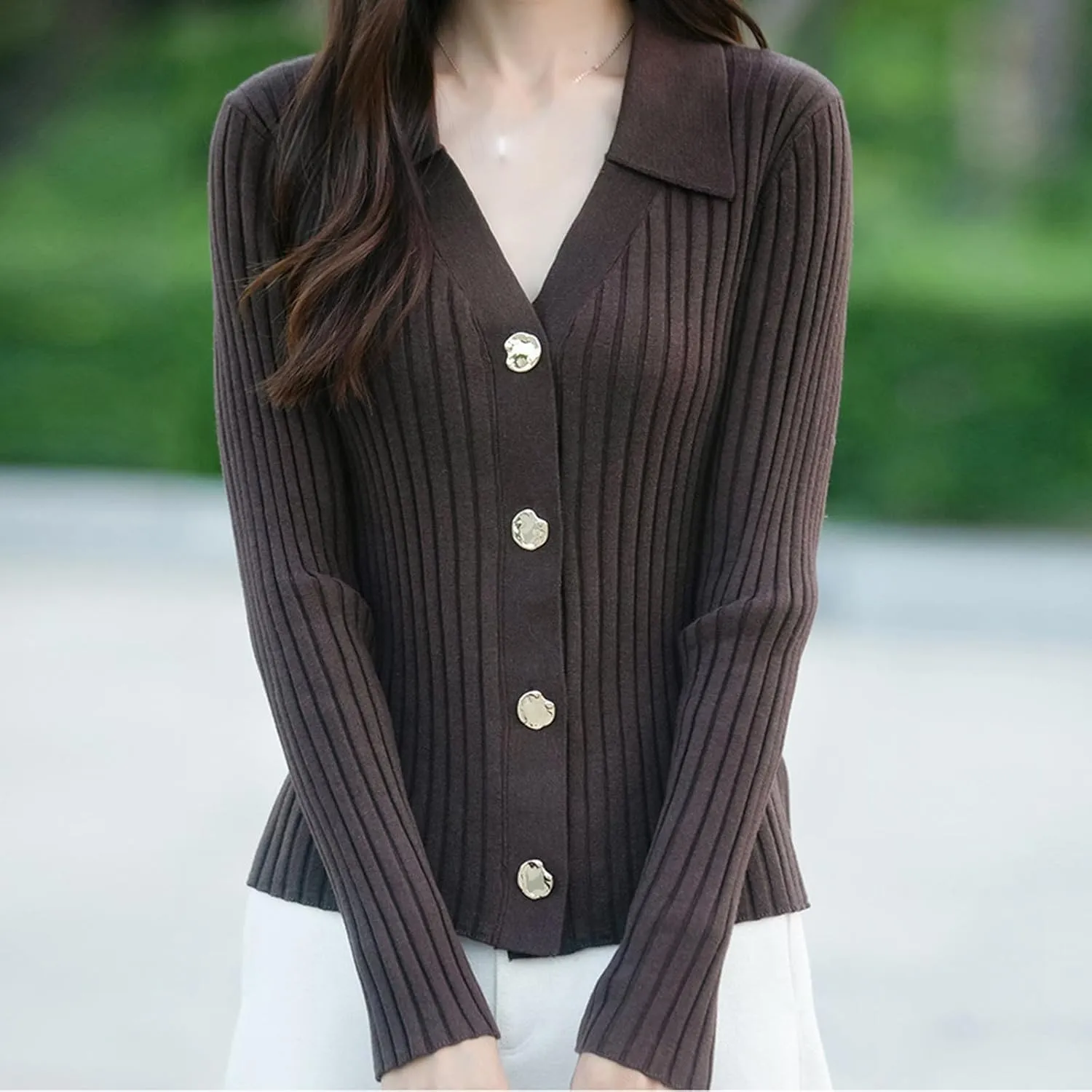 Women's Cropped Cardigan Button Sweaters Fall Trendy Knit Dressy Fashion Outfits Slim Cute Long Sleeves Shirts Tops