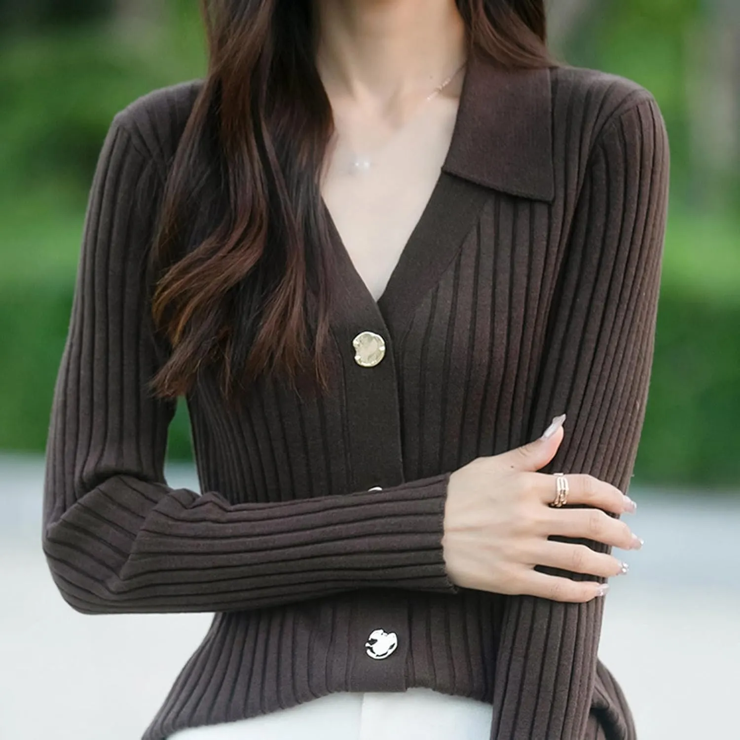 Women's Cropped Cardigan Button Sweaters Fall Trendy Knit Dressy Fashion Outfits Slim Cute Long Sleeves Shirts Tops