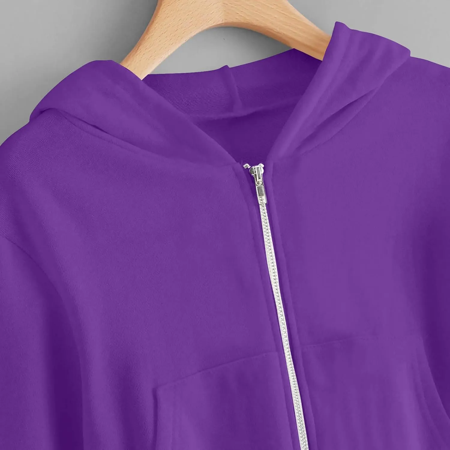 Women's Cropped Full Zipper Hoodie Casual Fleece Sweatshirts Jackets Solid Loose Fit Long Sleeve Y2K Short Outwear