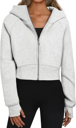 Womens Cropped Zip Up Hoodies Fleece Fall Outfits Casual Cozy Y2k Tops Winter Jackets Sweatshirts Outwear