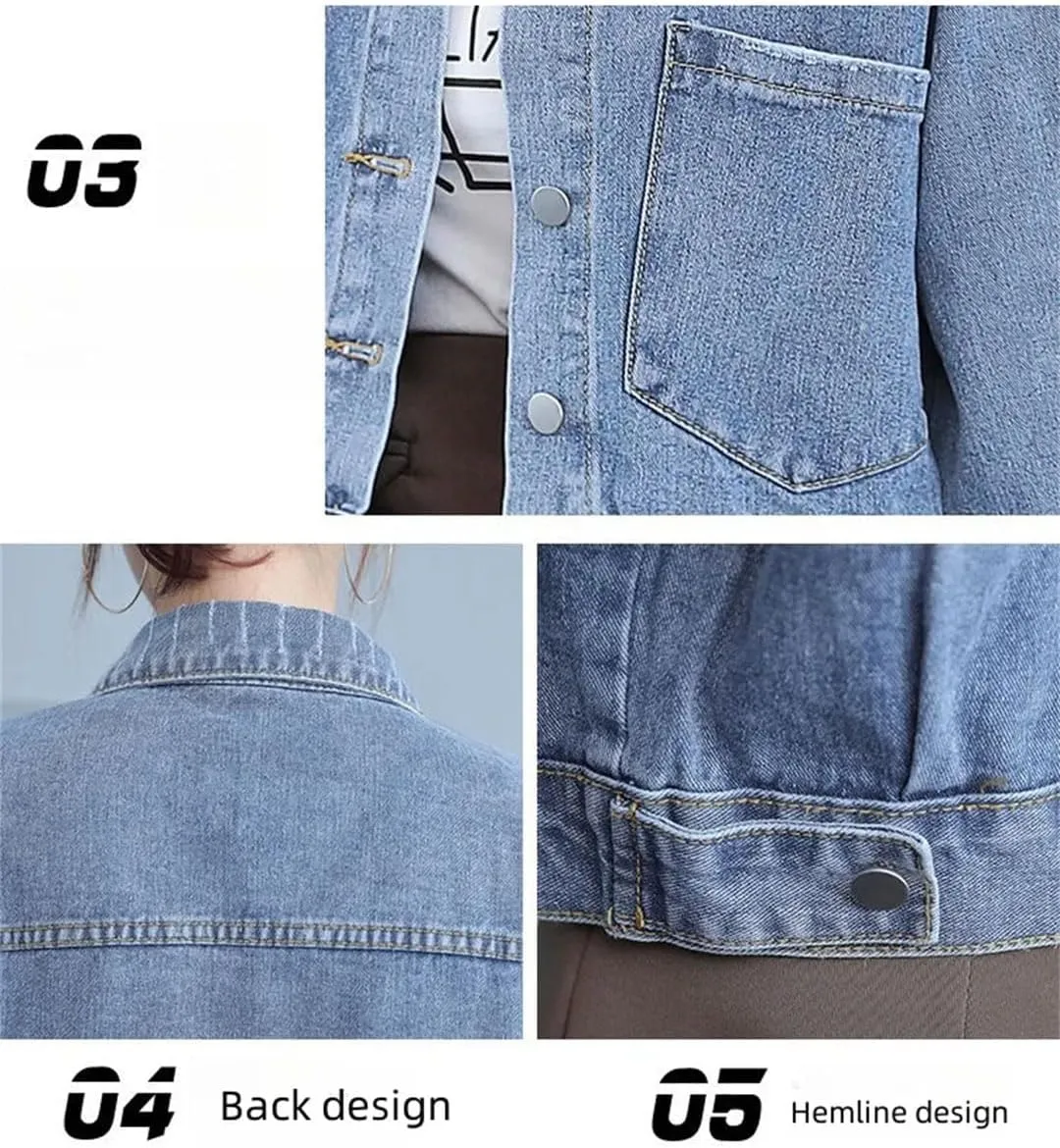 Women's Denim Jacket Outerwear Spliced Casual Style Slim Jeans Jackets