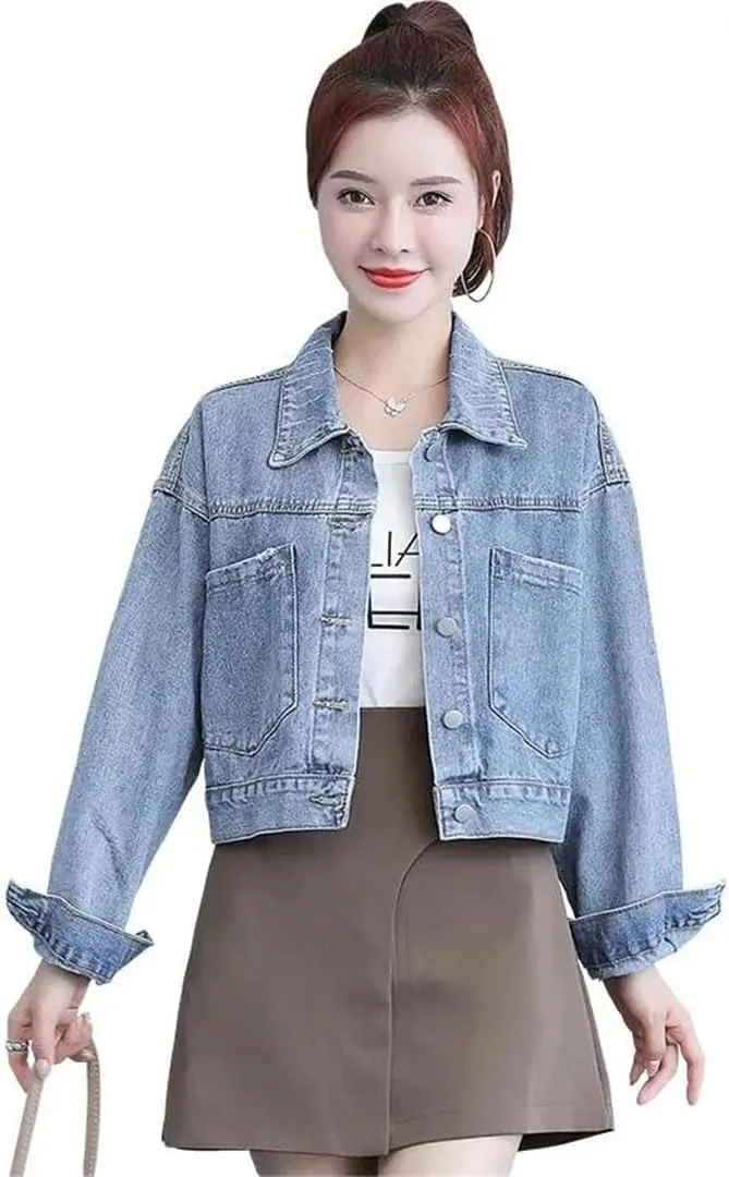 Women's Denim Jacket Outerwear Spliced Casual Style Slim Jeans Jackets