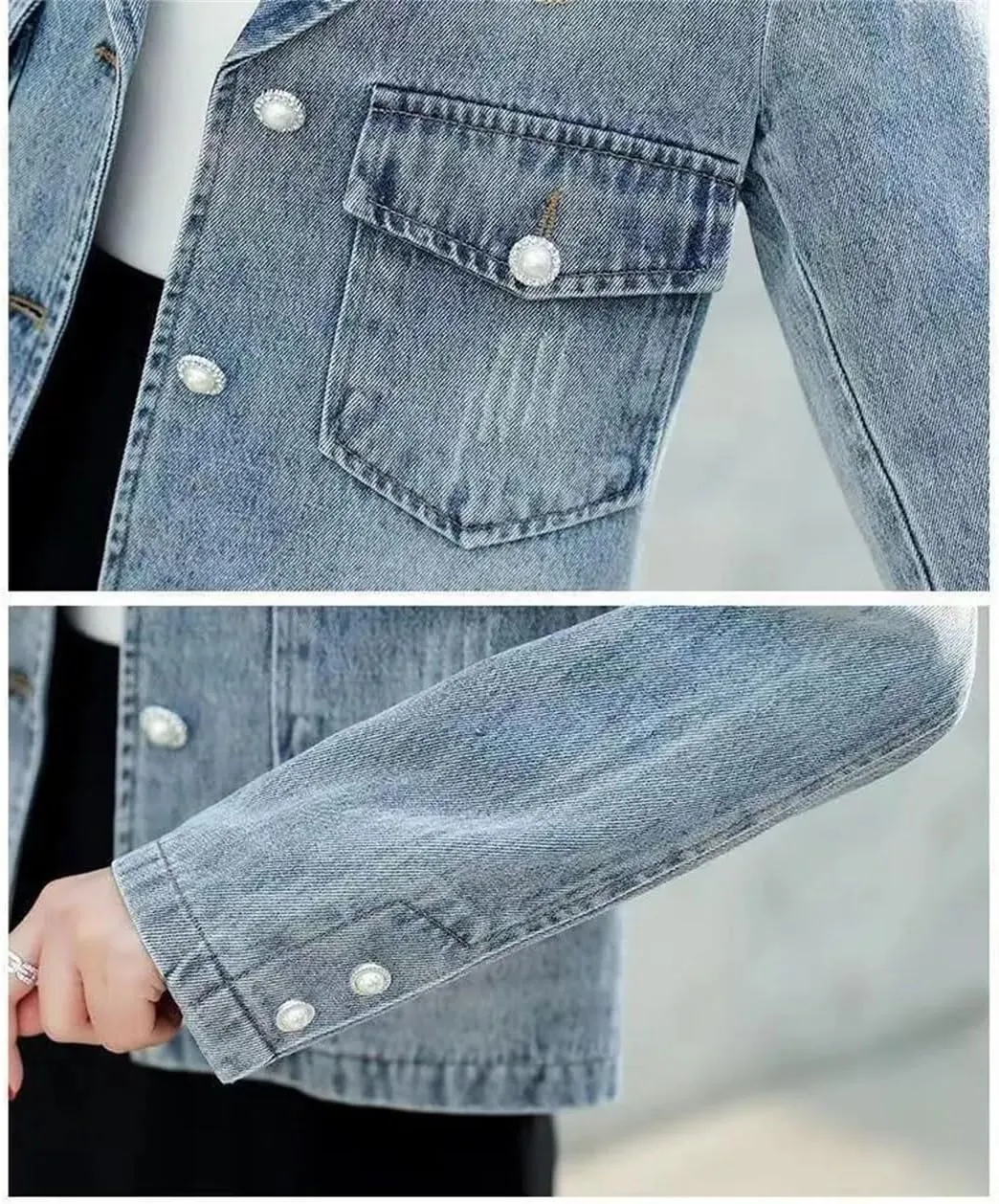 Women's Denim Outerwear Korean Style Long Sleeve Chains Three-Dimensional Decoration Jackets