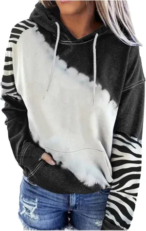 Womens Drawstring Color Block Loose Hooded Sweatshirt Casual Comfy Sweaters Fashion Oversized Tie Dye Long Sleeve Pullover