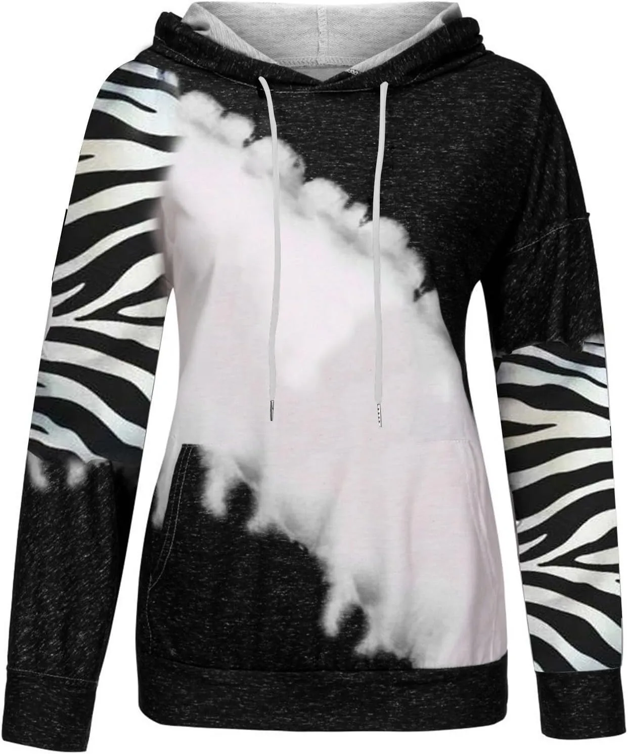 Womens Drawstring Color Block Loose Hooded Sweatshirt Casual Comfy Sweaters Fashion Oversized Tie Dye Long Sleeve Pullover
