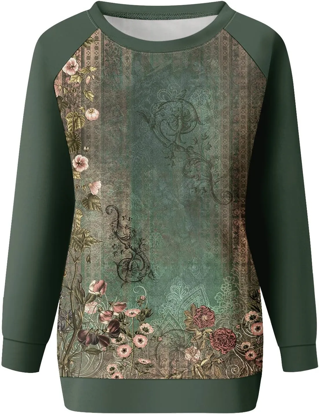 Womens Fall Fashion 2024 Long Sleeve Floral Print Cute Sweatshirts Crewneck Basics Plus Size Clothes Clothing