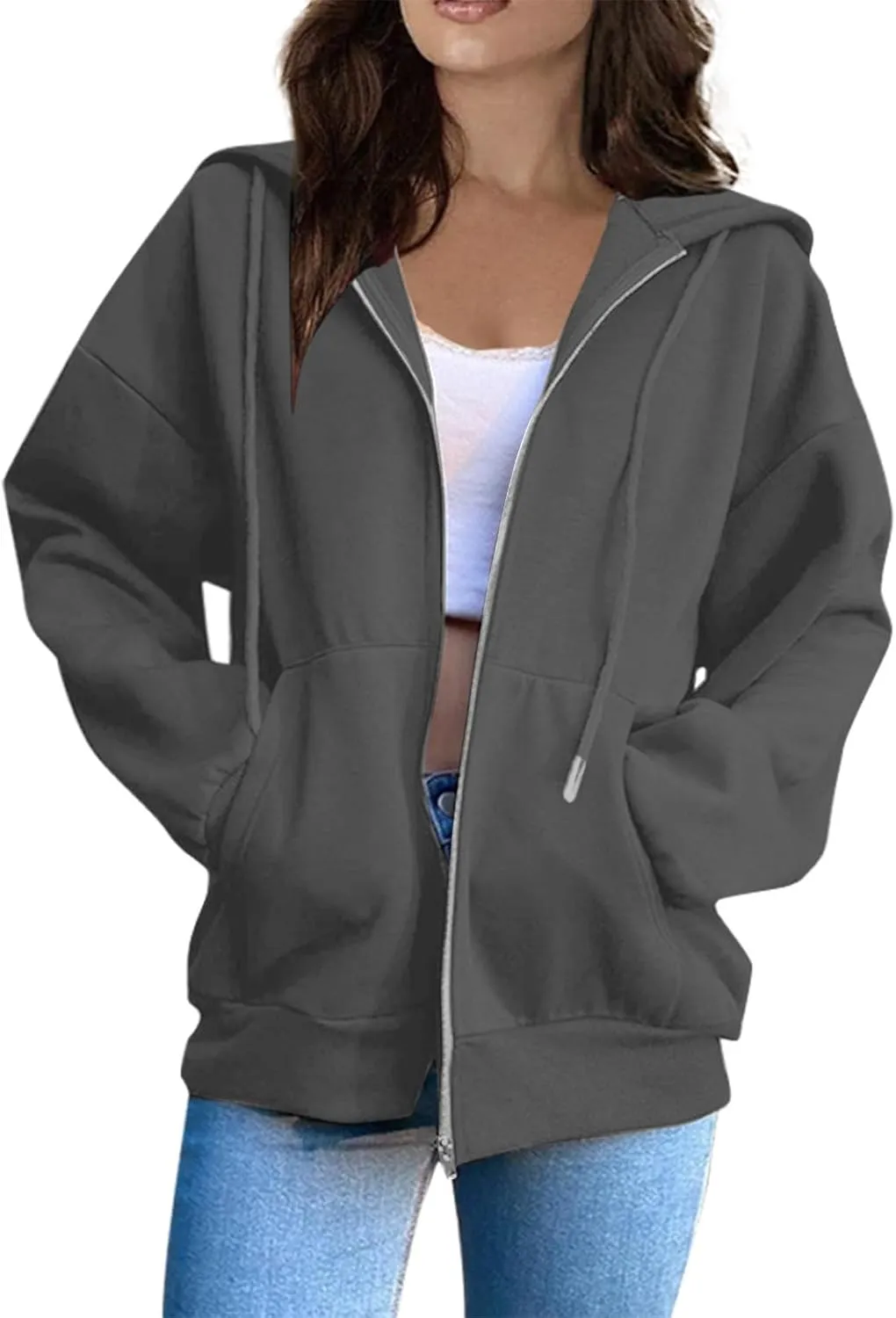 Women's Fashion Hoodies Sweatshirts Zip Up Y2K Hoodies Casual Long Sleeve Oversized Fleece Jacket Comfy Gym Coats