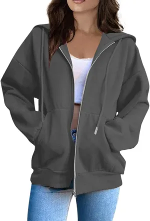 Women's Fashion Hoodies Sweatshirts Zip Up Y2K Hoodies Casual Long Sleeve Oversized Fleece Jacket Comfy Gym Coats