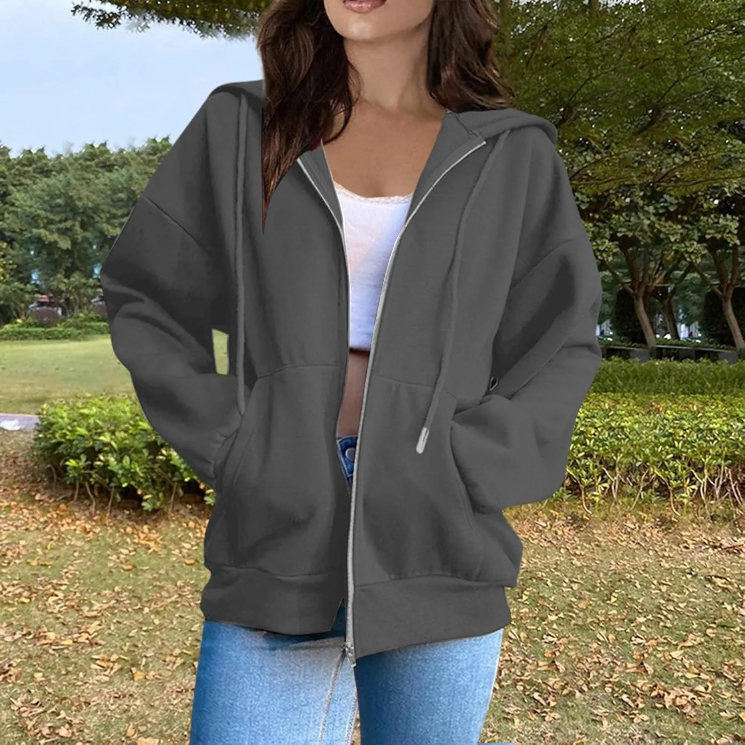 Women's Fashion Hoodies Sweatshirts Zip Up Y2K Hoodies Casual Long Sleeve Oversized Fleece Jacket Comfy Gym Coats