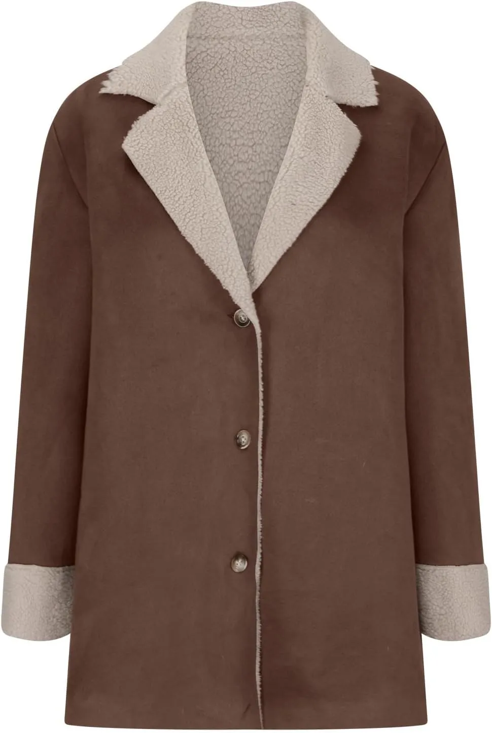Womens Fleece Sherpa Lined Jackets Lapel Oversized Winter Coats Fuzzy Soft Overcoat Casual Pea Trench Coats Outerwear