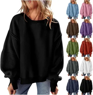 Women's Fleece Sweatshirt Winter Casual Fuzzy Warm Sweatshirt Long Sleeve Patchwork Sherpa Pullover Tops