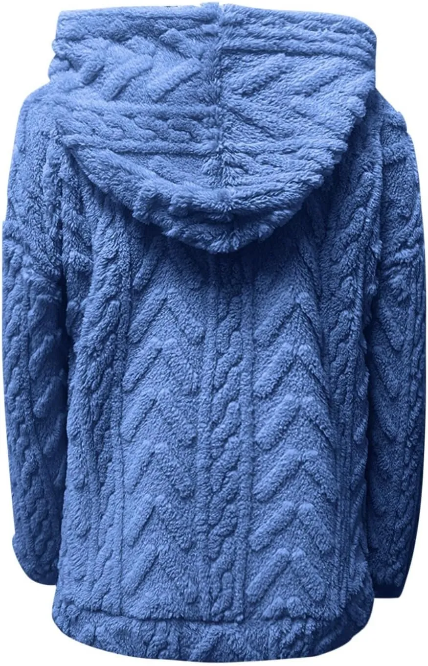 Womens Fuzzy Sherpa Pullover Hoodie Sweatshirts Long Sleeve Sport Front Pocket Sweaters Fall Outwear Winter Hooded