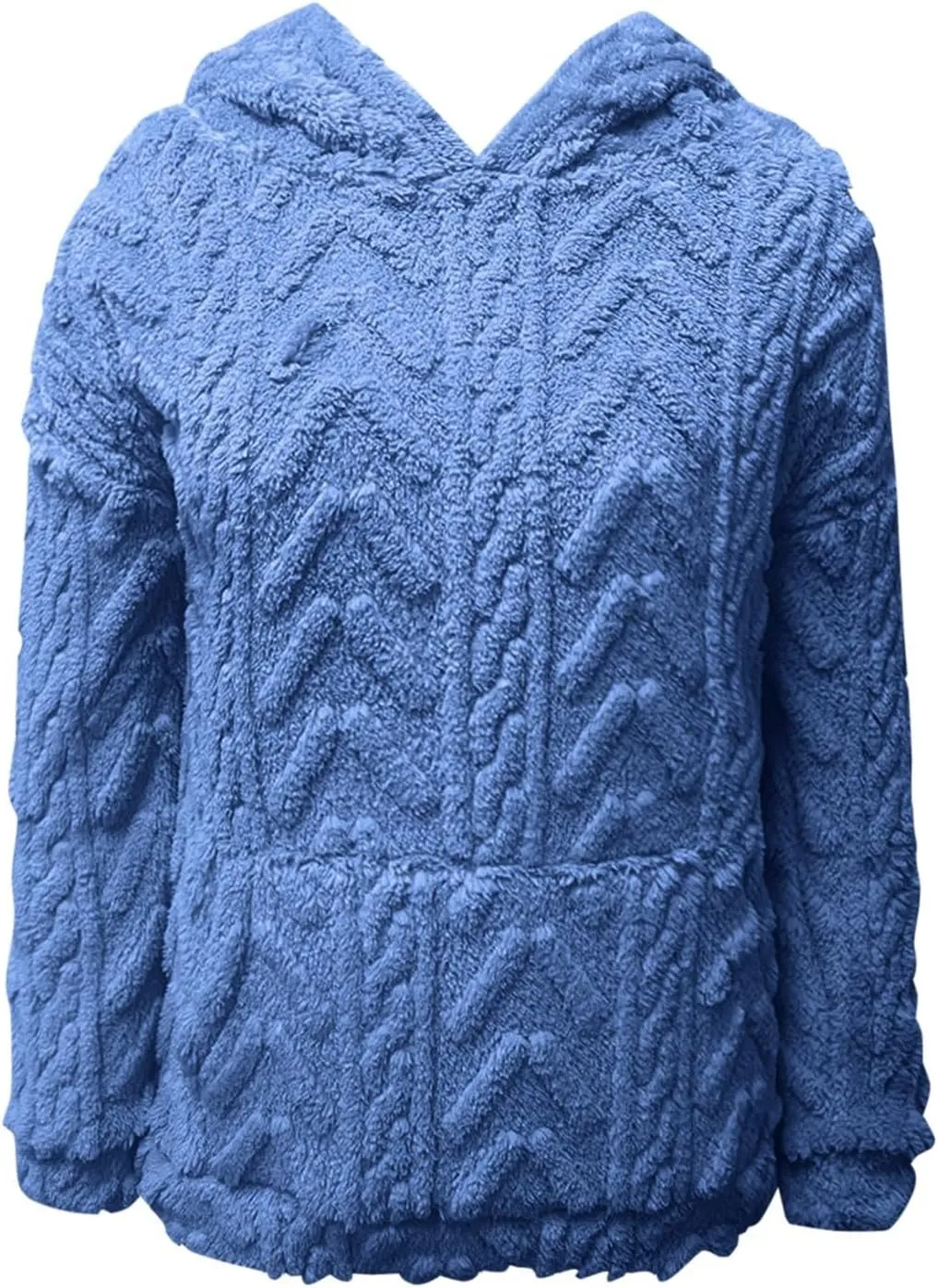 Womens Fuzzy Sherpa Pullover Hoodie Sweatshirts Long Sleeve Sport Front Pocket Sweaters Fall Outwear Winter Hooded