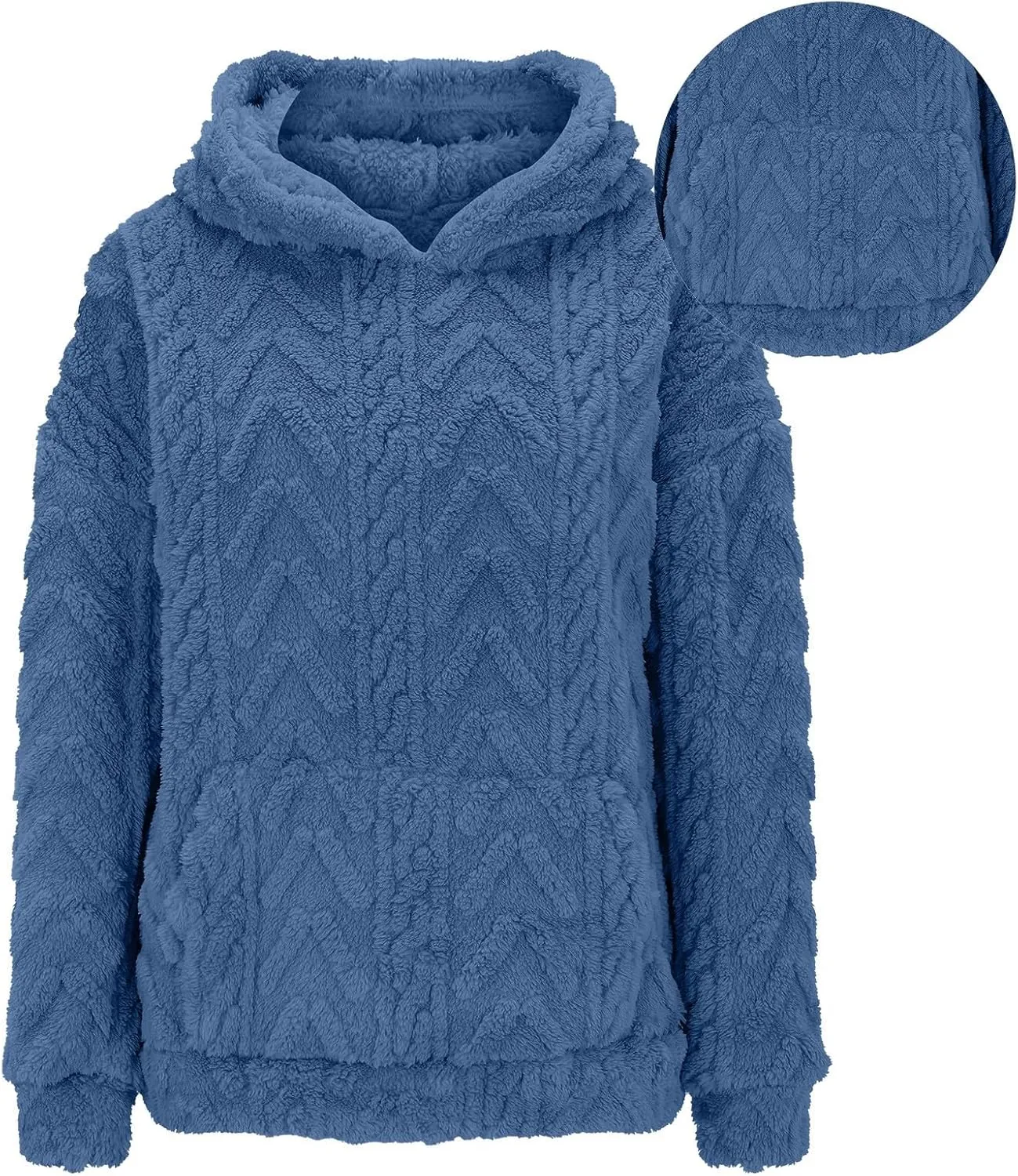 Womens Fuzzy Sherpa Pullover Hoodie Sweatshirts Long Sleeve Sport Front Pocket Sweaters Fall Outwear Winter Hooded
