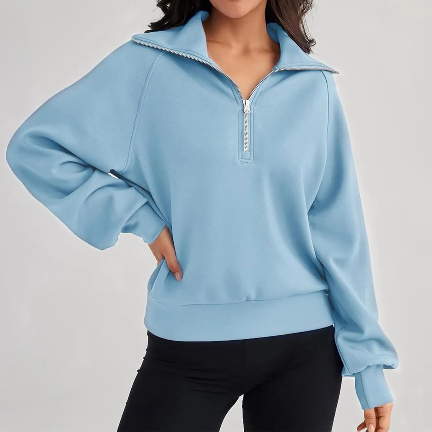 Womens Half Zip Sweatshirts Cropped Fleece Hoodies Quarter Zip Up Pullover Sweaters Fall Casual Loose Fit Top
