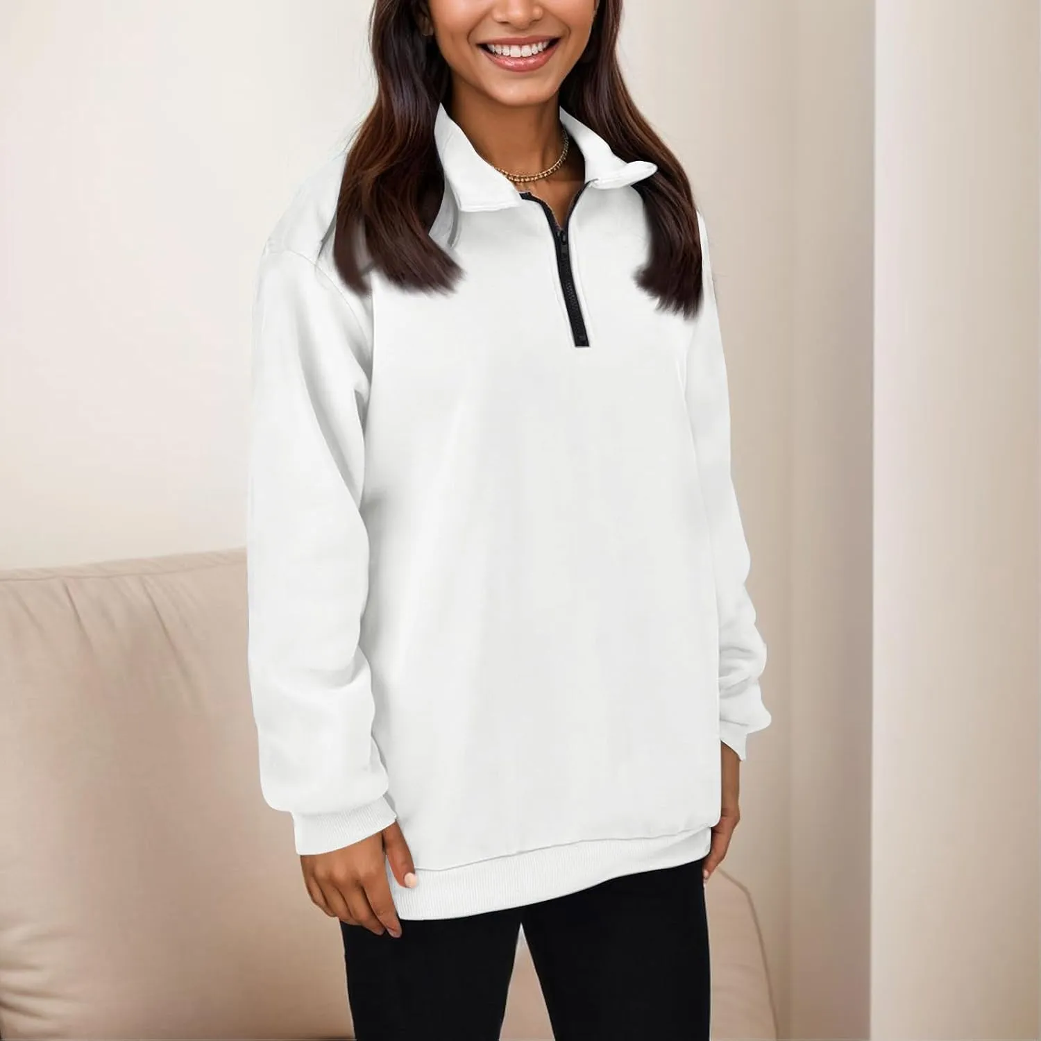 Womens Half Zip Sweatshirts Oversized Plain Trendy Long Sleeve Quarter Zip Pullover Hoodies 2024 Fall Outfits