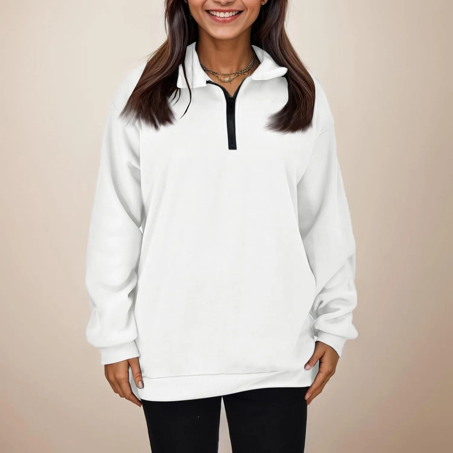 Womens Half Zip Sweatshirts Oversized Plain Trendy Long Sleeve Quarter Zip Pullover Hoodies 2024 Fall Outfits