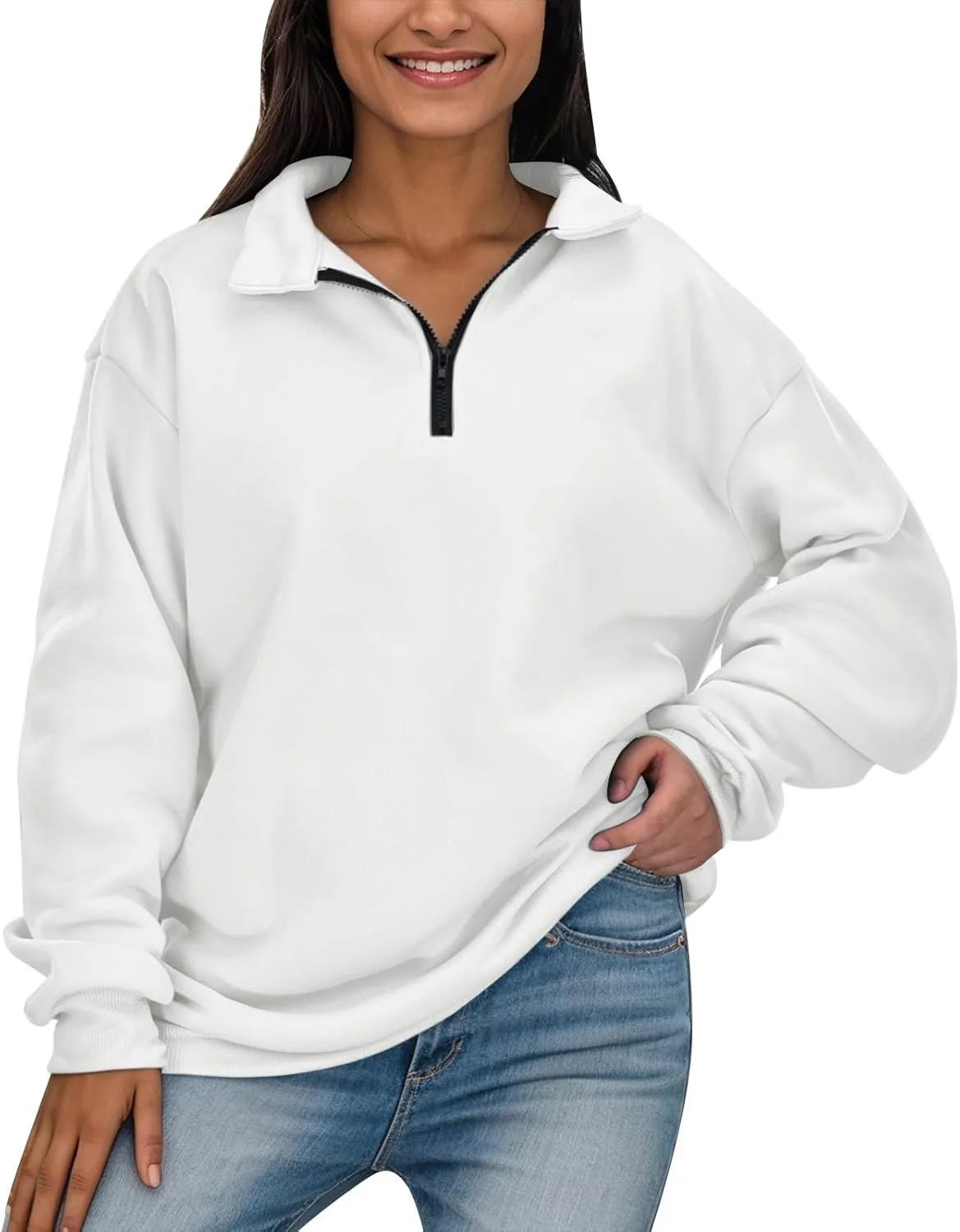 Womens Half Zip Sweatshirts Oversized Plain Trendy Long Sleeve Quarter Zip Pullover Hoodies 2024 Fall Outfits