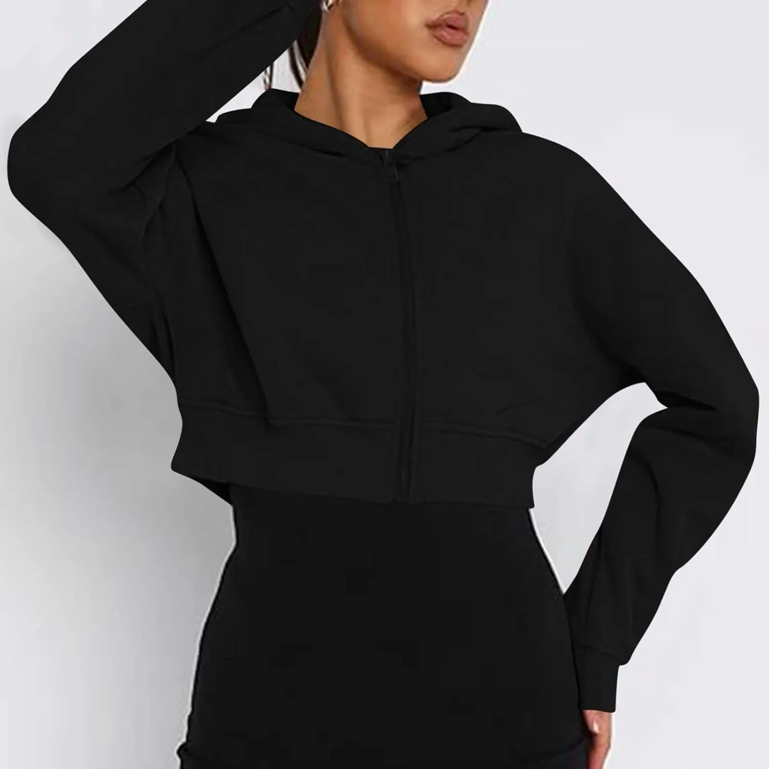 Women's Half Zipper Cropped Sweatshirts Hoodie Pullover, 2024 Outfits Loose Basic Comfy Basic Tops with Thumb Hole
