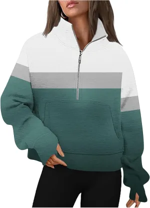 Women's Half Zipper Cropped Sweatshirts Long Sleeve With Thumb Hole Fleece Pullover Winter Wear 2024 Jacket