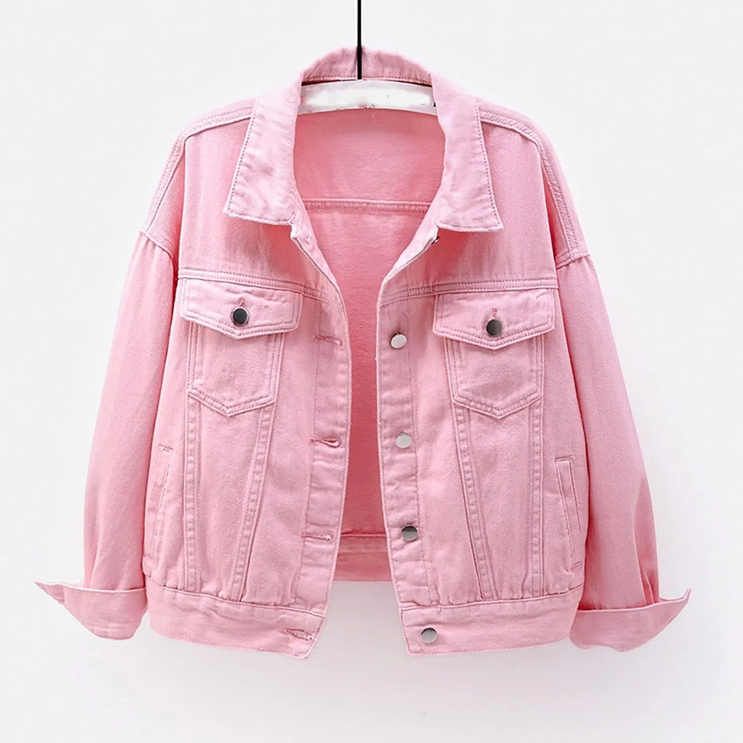 Womens Hooded Denim Jacket Layered Drawstring Casual Hoodie Long Sleeve Jean Jacket Vintage Stretch Cropped Jackets