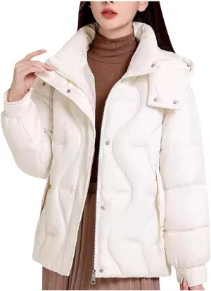 Women's Hooded Puffer Jacket Plus Size Lightweight Zip Up Quilted Down Jacket Winter Warm Puffer Outwear with Pockets