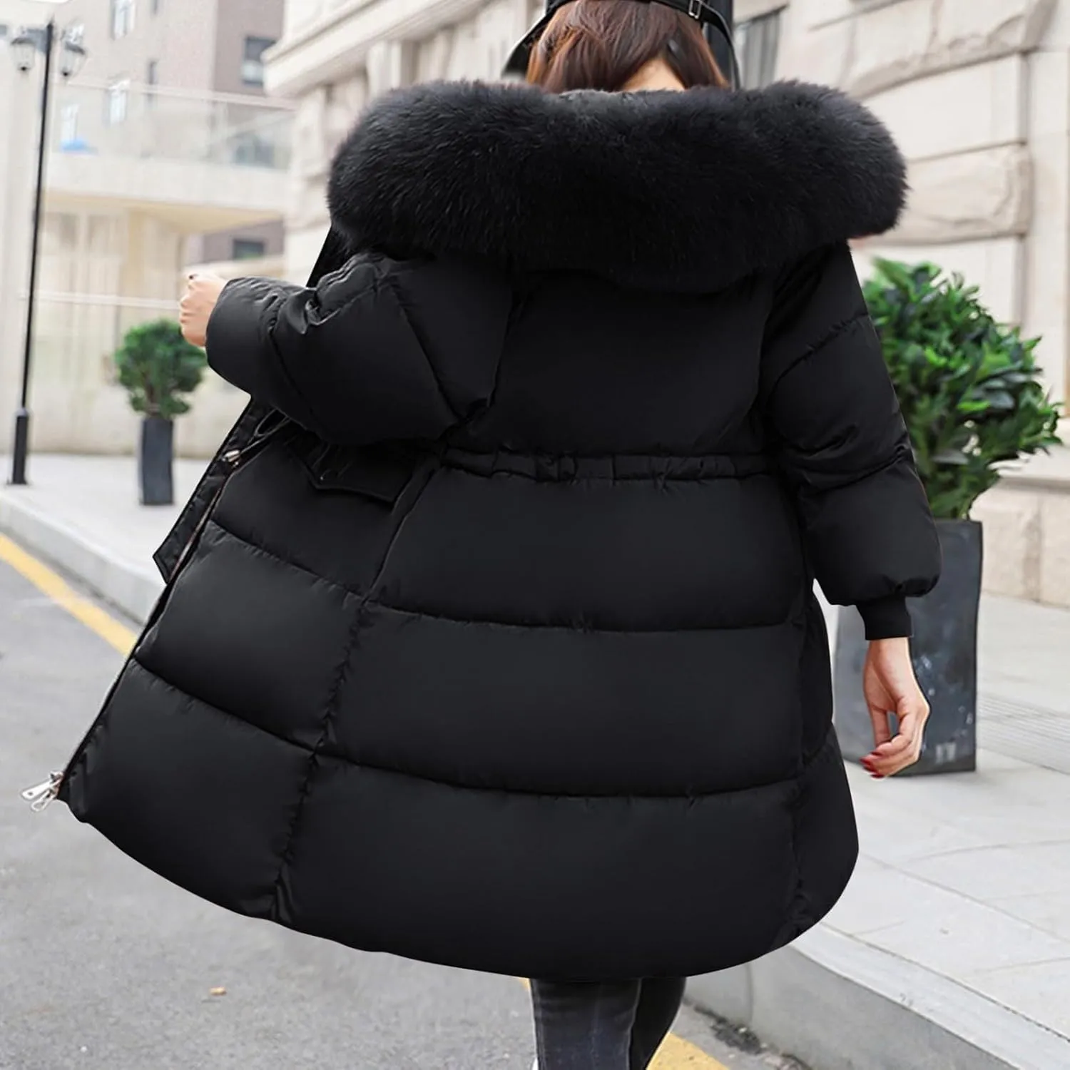 Women's Hooded Thickened Winter Warm Down Coats Faux Fur Long Coat Puffer Jacket Zipper Cozy Waterproof Parka Coat