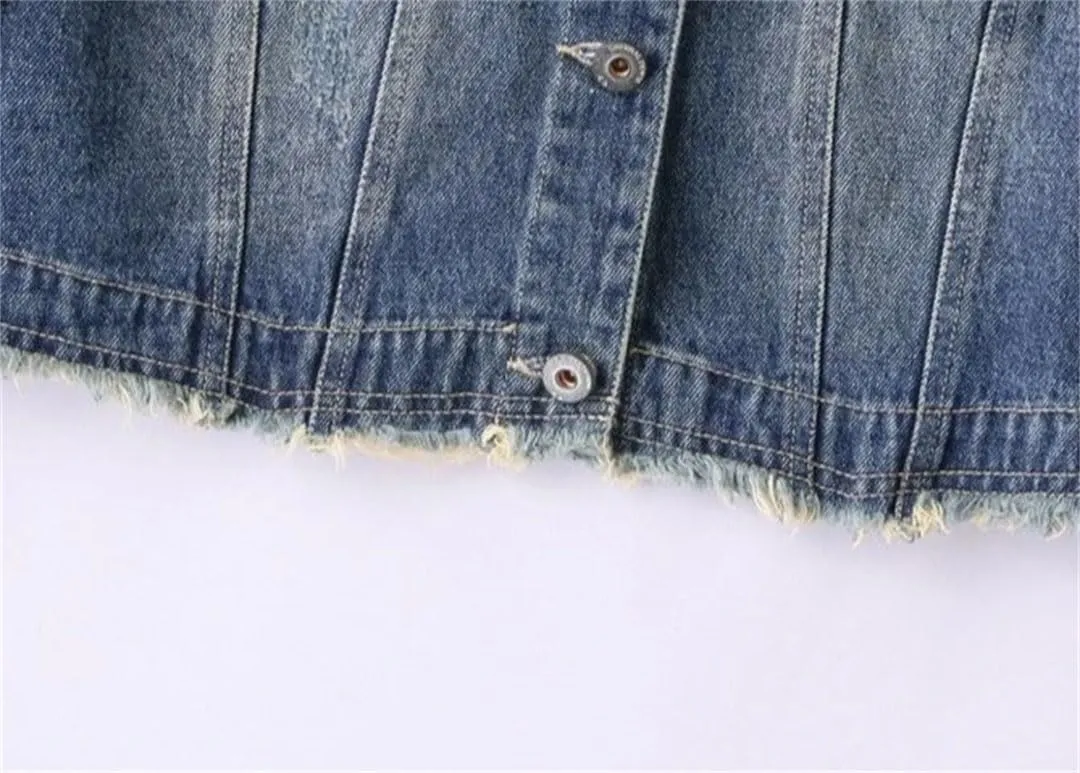 Women's Jeans Coats Crop Short Sequin Studded Denim Streetwear Jackets