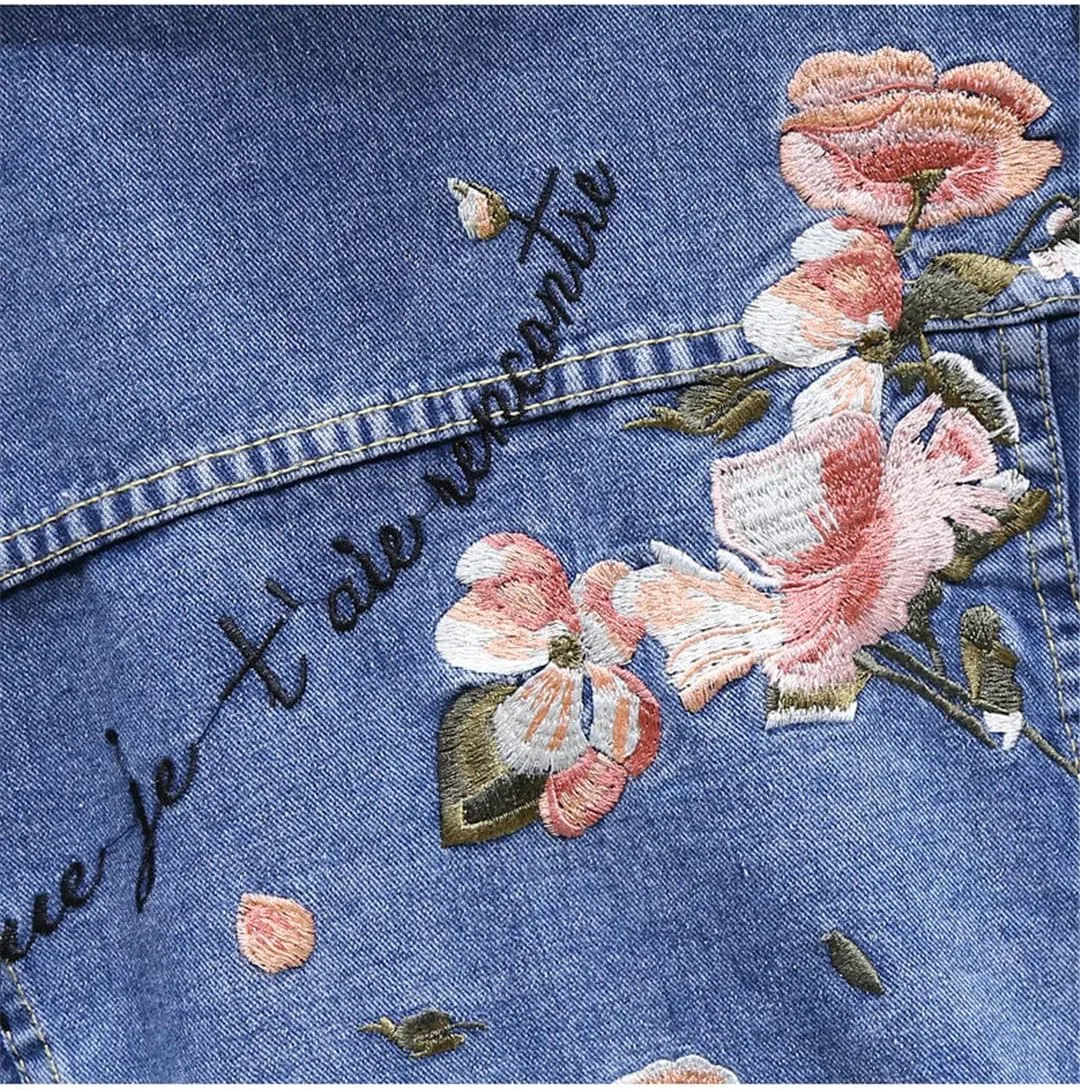 Women's Jeans Jackets Spring Autumn Single Breasted Embroidery Denim Coat