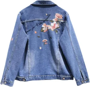 Women's Jeans Jackets Spring Autumn Single Breasted Embroidery Denim Coat