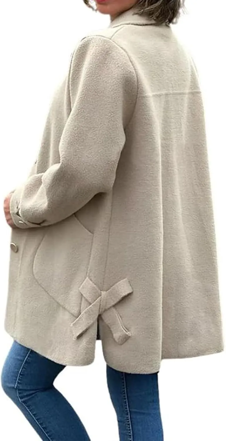 Women's Lapel Single Breasted Pea Coat Long Sleeve Wool Blend Casual Winter Windproof Overcoat