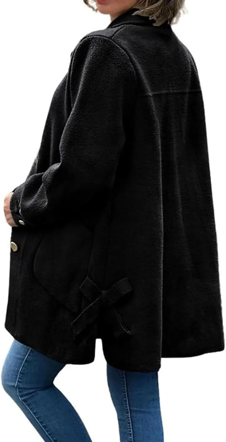 Women's Lapel Single Breasted Pea Coat Long Sleeve Wool Blend Casual Winter Windproof Overcoat