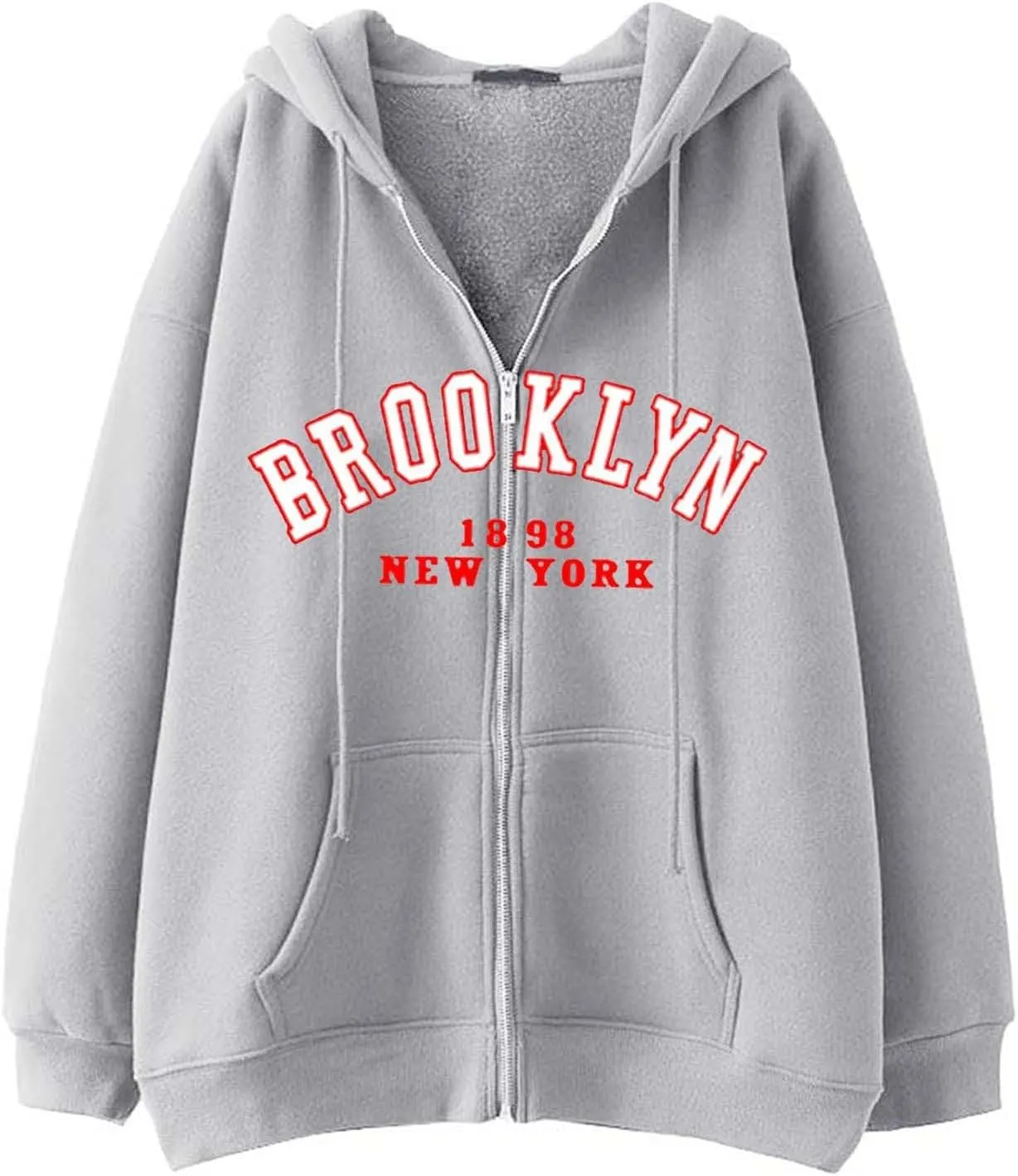 Women's Letter Print Sweatshirts Long Sleeve Zip Up Oversized Hoodie Casual Graphic Sporty Aesthetic Tops with Pockets