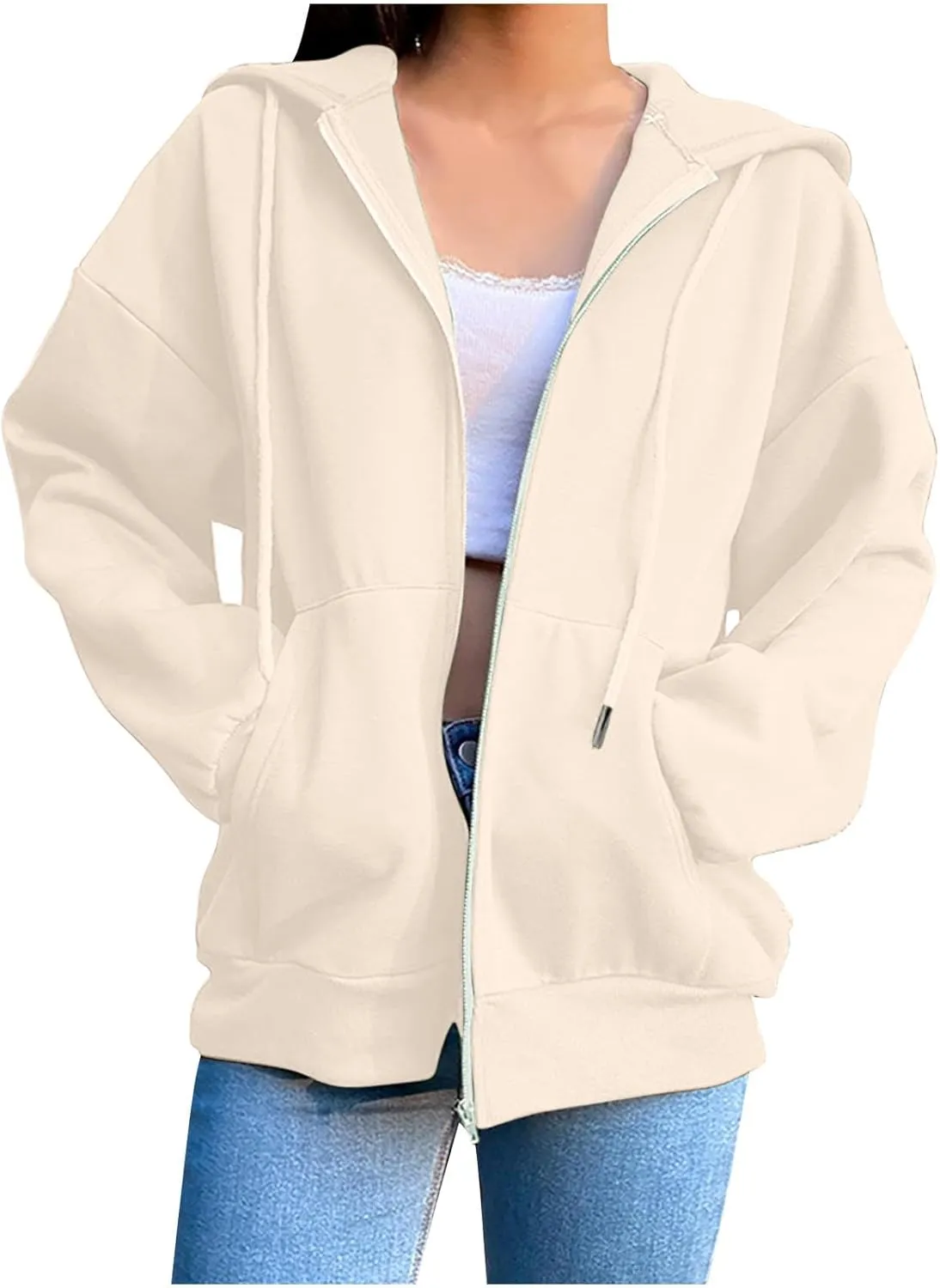 Women's Lightweight Hoodie Zip Up Hoodie Women solid Color Long Sleeve Casual Cozy Clothes with Pockets Fall Coat