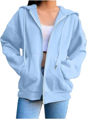Women's Lightweight Hoodie Zip Up Hoodie Women solid Color Long Sleeve Casual Cozy Clothes with Pockets Fall Coat