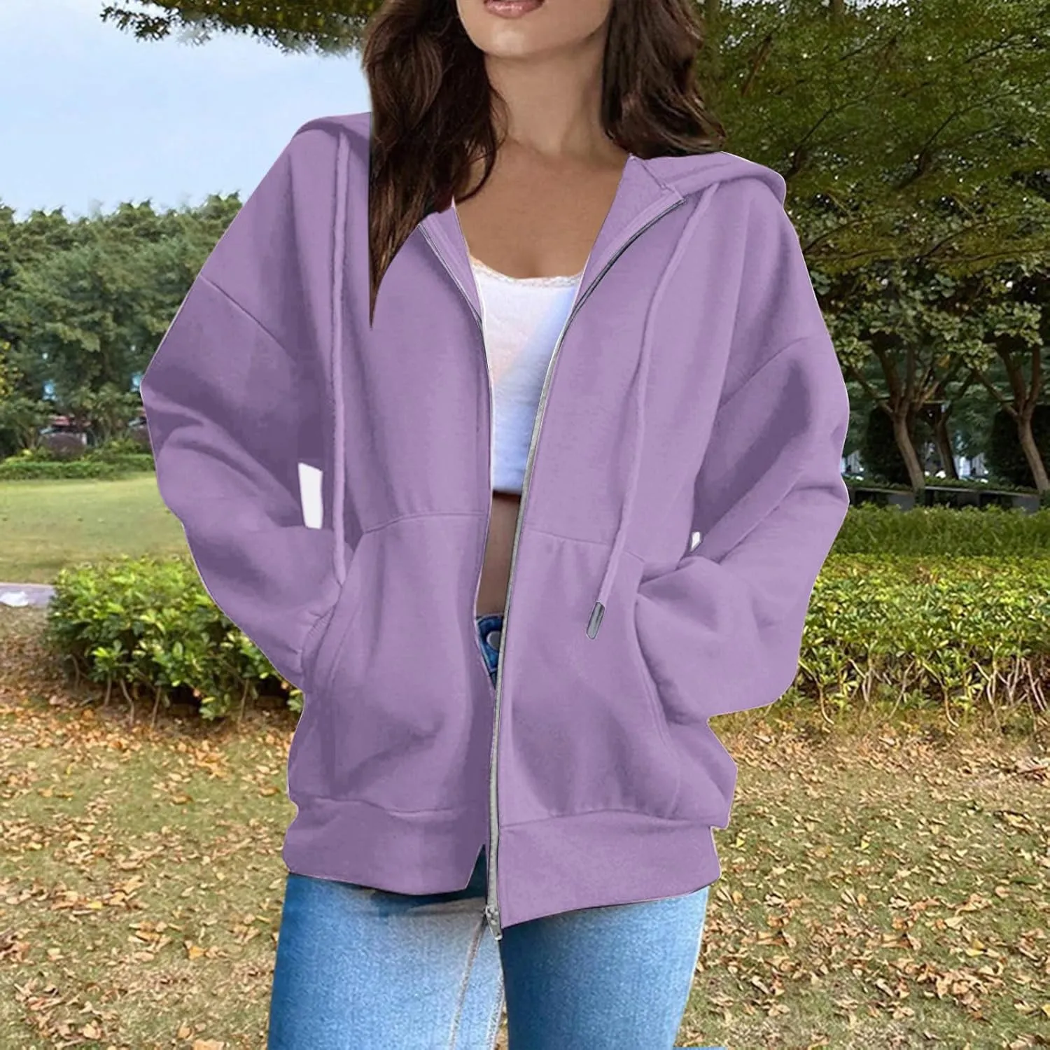 Women's Lightweight Hoodie Zip Up Hoodie Women solid Color Long Sleeve Casual Cozy Clothes with Pockets Fall Coat